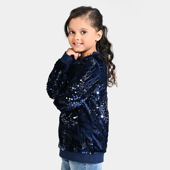 Girls Velvet Sweatshirt SEQUENCE-NAVY