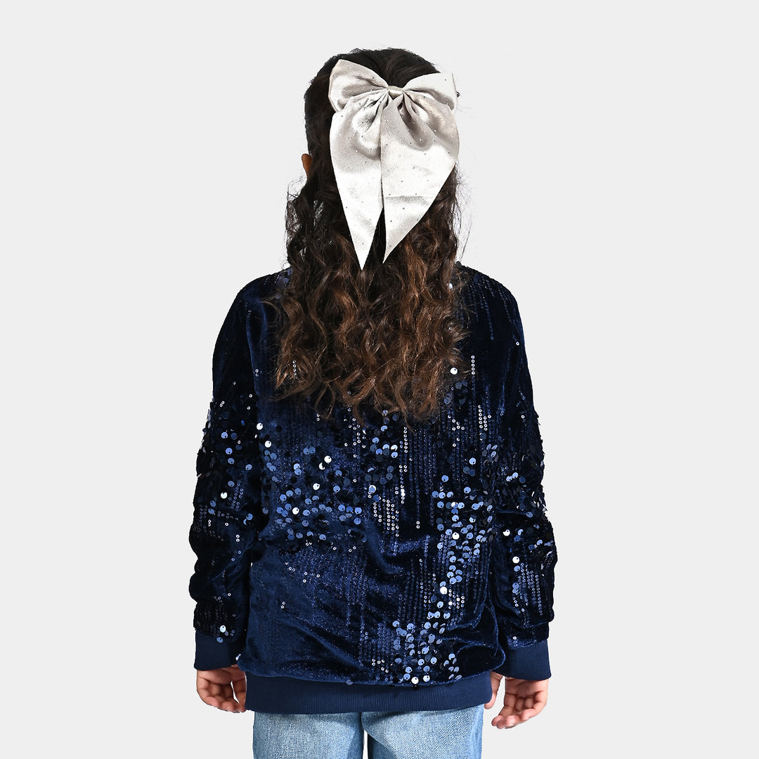 Girls Velvet Sweatshirt SEQUENCE-NAVY