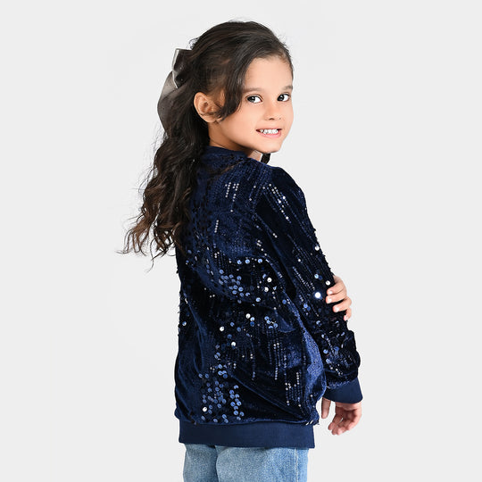 Girls Velvet Sweatshirt SEQUENCE-NAVY