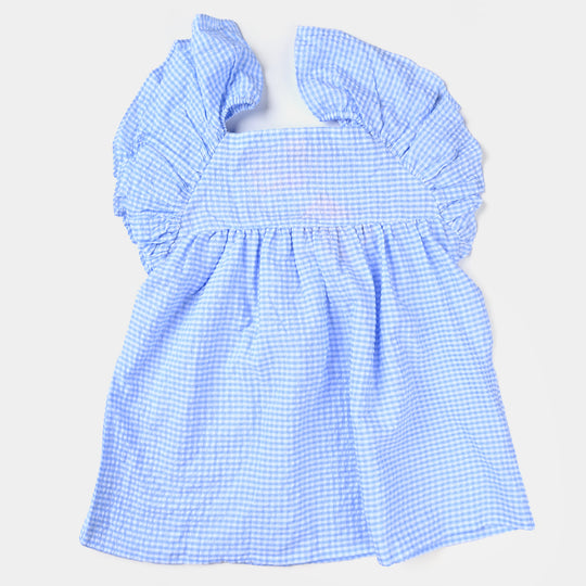 Girls Poly Cotton Seer Sucker Flower EMB 2 PC Suit-LT.Blue