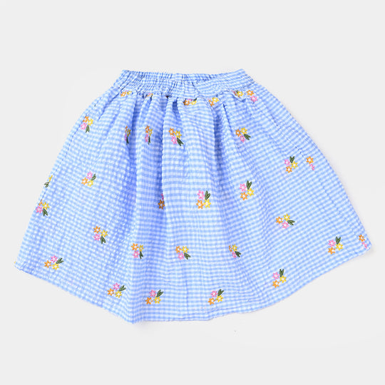Girls Poly Cotton Seer Sucker Flower EMB 2 PC Suit-LT.Blue
