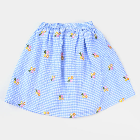 Girls Poly Cotton Seer Sucker Flower EMB 2 PC Suit-LT.Blue