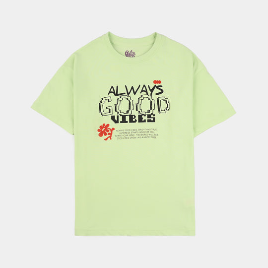 Boys Cotton Jersey T-Shirt (Good Vibes) - Lime