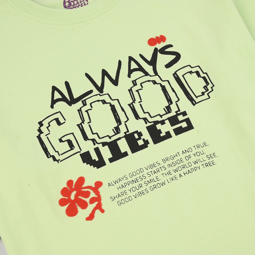 Boys Cotton Jersey T-Shirt (Good Vibes) - Lime