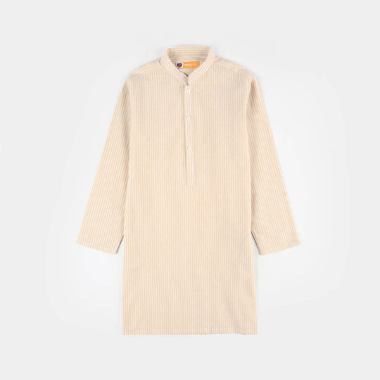 Boys Yarn Dyed Basic Kurta (Stripe) - Beige