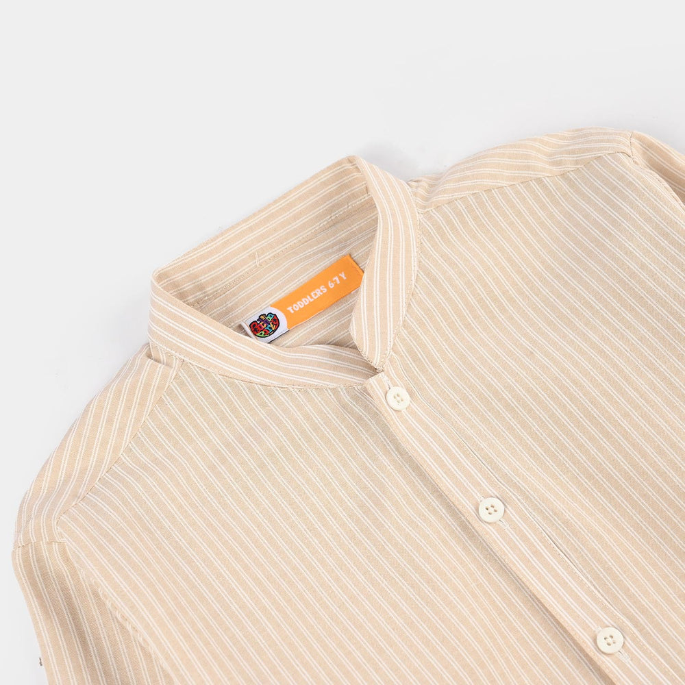 Boys Yarn Dyed Basic Kurta (Stripe) - Beige