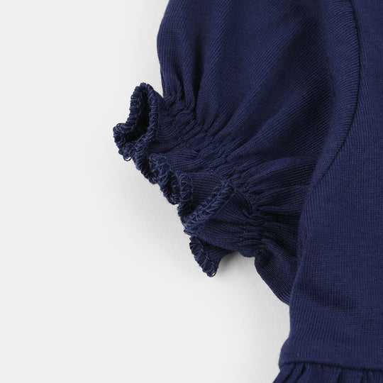 Infant Girls Jersey/Terry Knitted Frock (Flowers & Strawberry) - Navy Blue