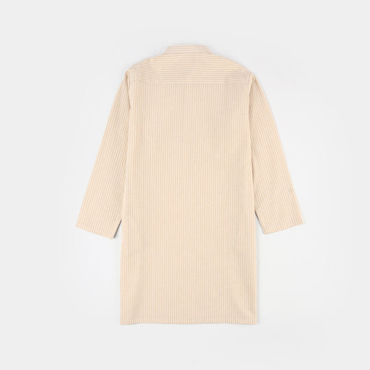 Boys Yarn Dyed Basic Kurta (Stripe) - Beige