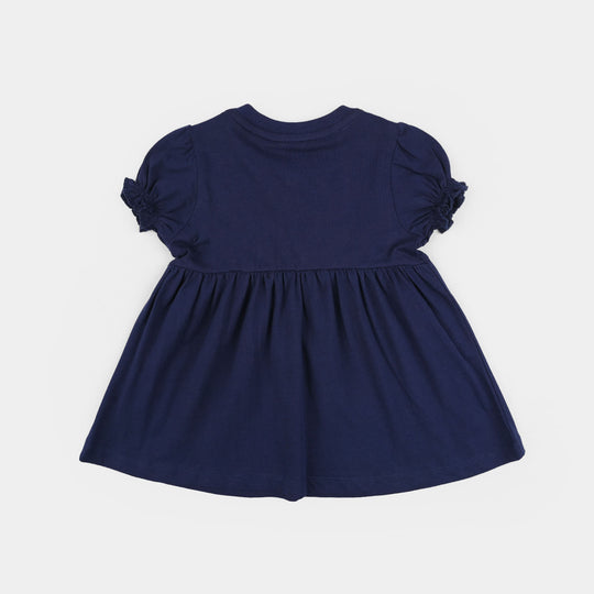 Infant Girls Jersey/Terry Knitted Frock (Flowers & Strawberry) - Navy Blue