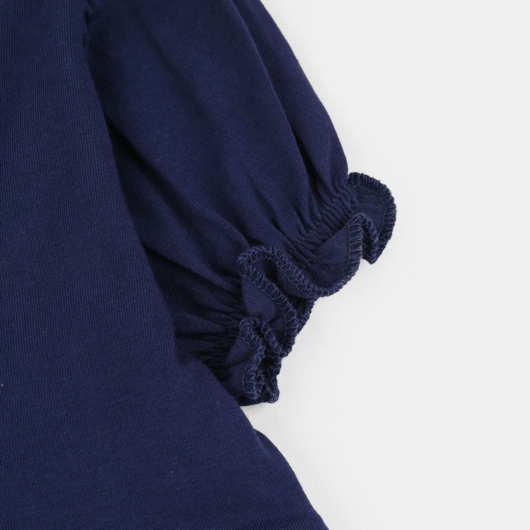 Girls Jersey/Terry Knitted Frock (Flowers & Strawberry) - Navy Blue