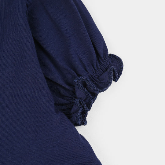 Girls Jersey/Terry Knitted Frock (Flowers & Strawberry) - Navy Blue