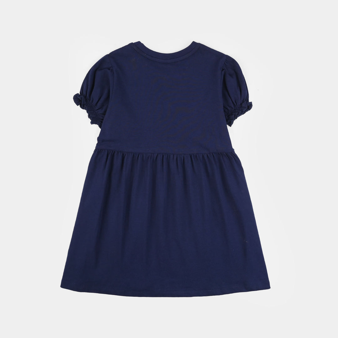 Girls Jersey/Terry Knitted Frock (Flowers & Strawberry) - Navy Blue