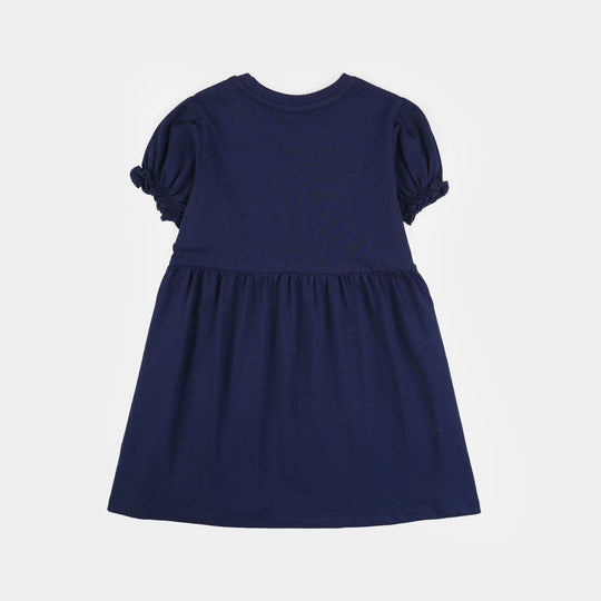 Girls Jersey/Terry Knitted Frock (Flowers & Strawberry) - Navy Blue