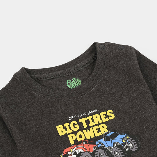 Infant Boys Jersey/Terry T-Shirt (Big Tires) - Dark Grey
