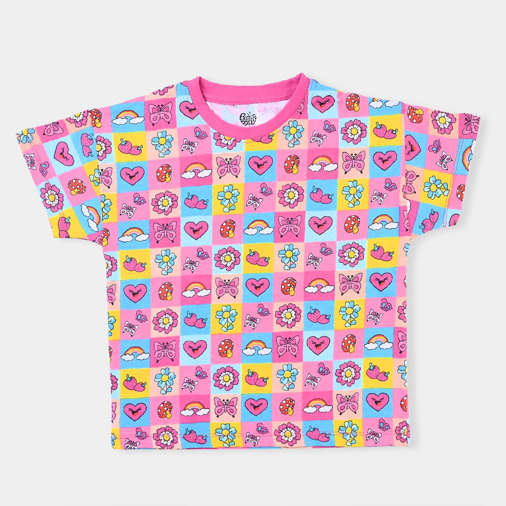 Girls Slub Jersey T-Shirt H/S Flowers-Printed