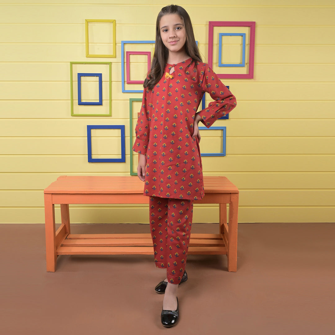 Girls khaddar  2PCs Suit Paradise-Red