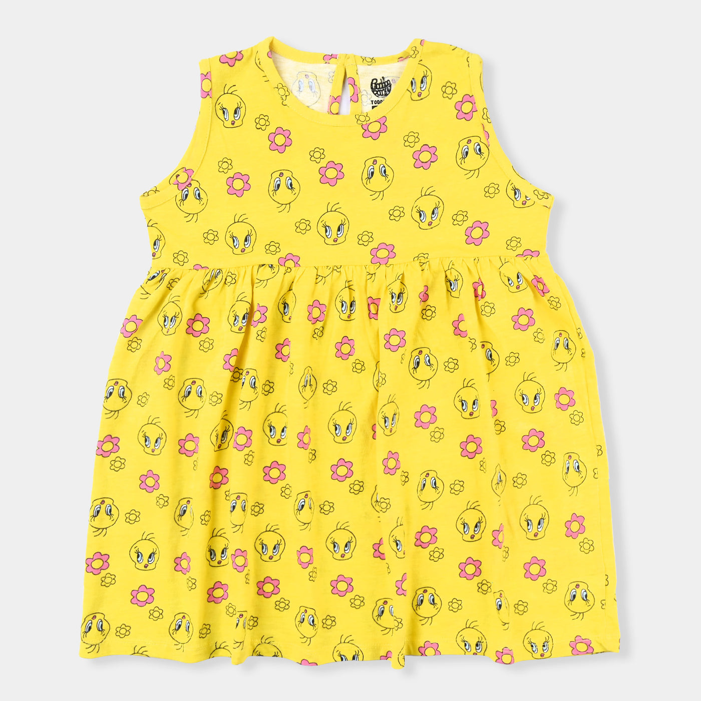 Girls Cotton Terry Knitted Frock -Yellow