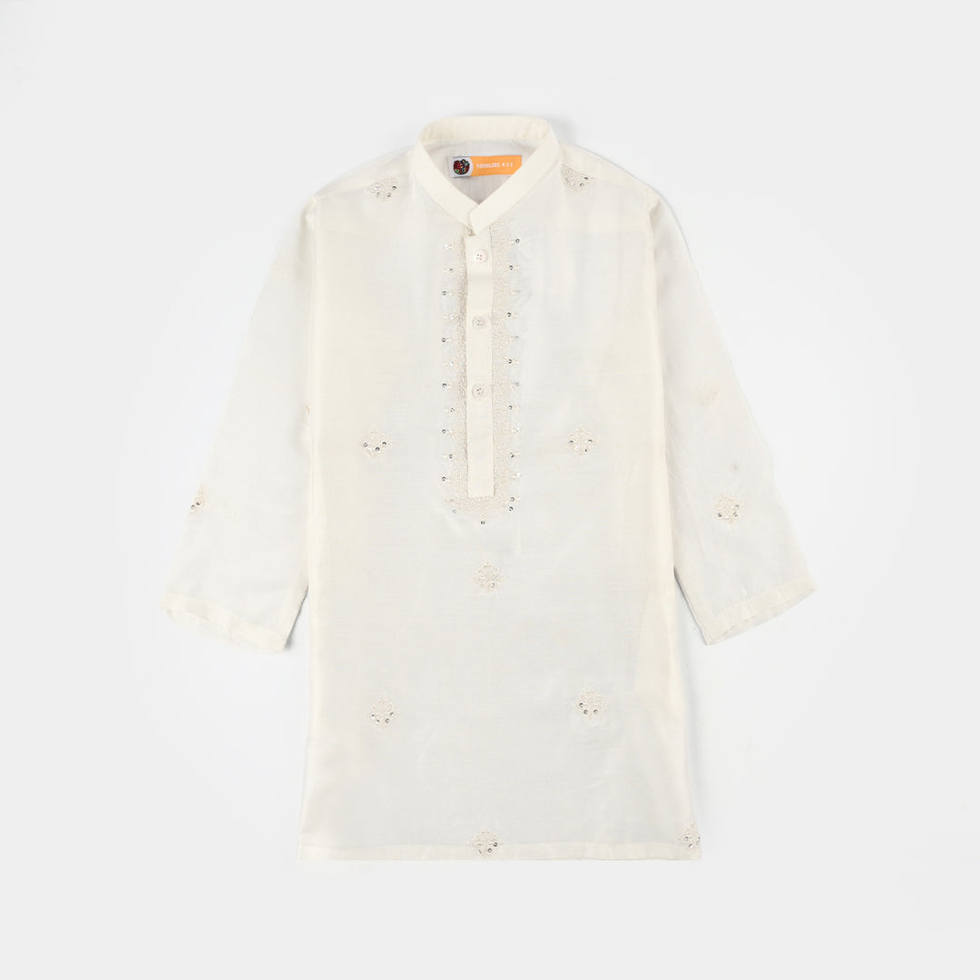 Boys Poly Viscose Kurta Pajama (Jagmag) - Cream