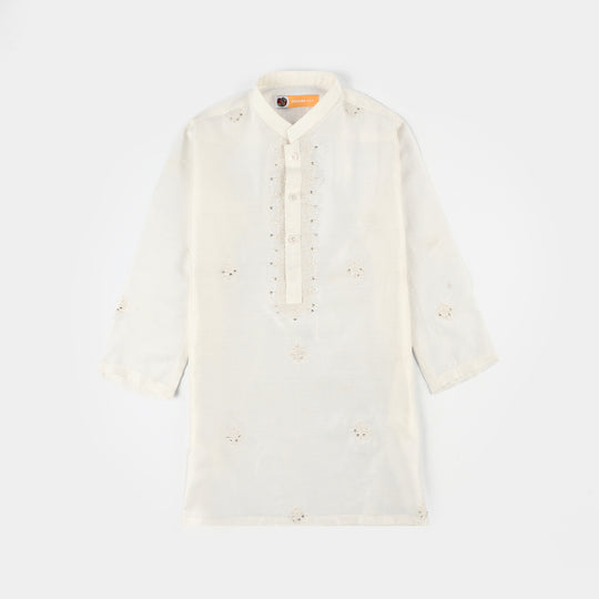 Boys Poly Viscose Kurta Pajama (Jagmag) - Cream
