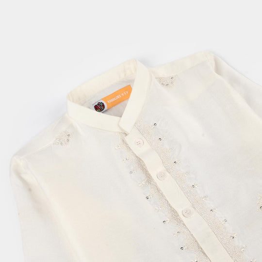 Boys Poly Viscose Kurta Pajama (Jagmag) - Cream