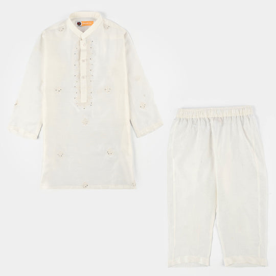 Boys Poly Viscose Kurta Pajama (Jagmag) - Cream
