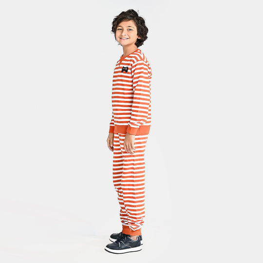 Boys Cotton Terry 2 Piece Suit Games-Orange/White