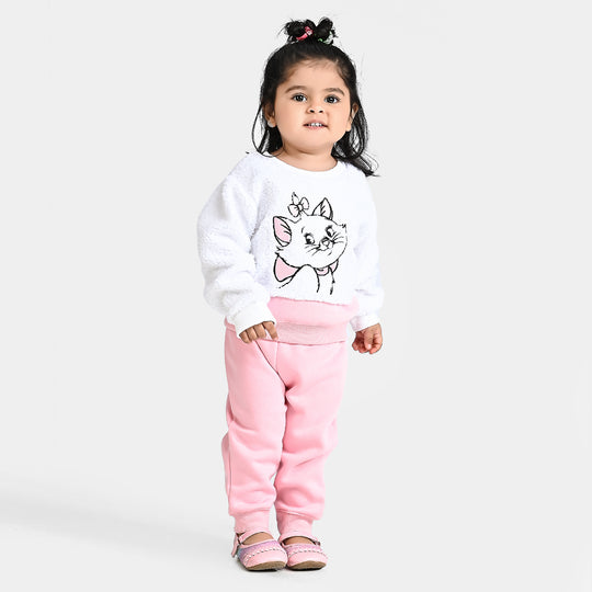 Infant Girls Cotton Terry Knitted Suit Cat-White