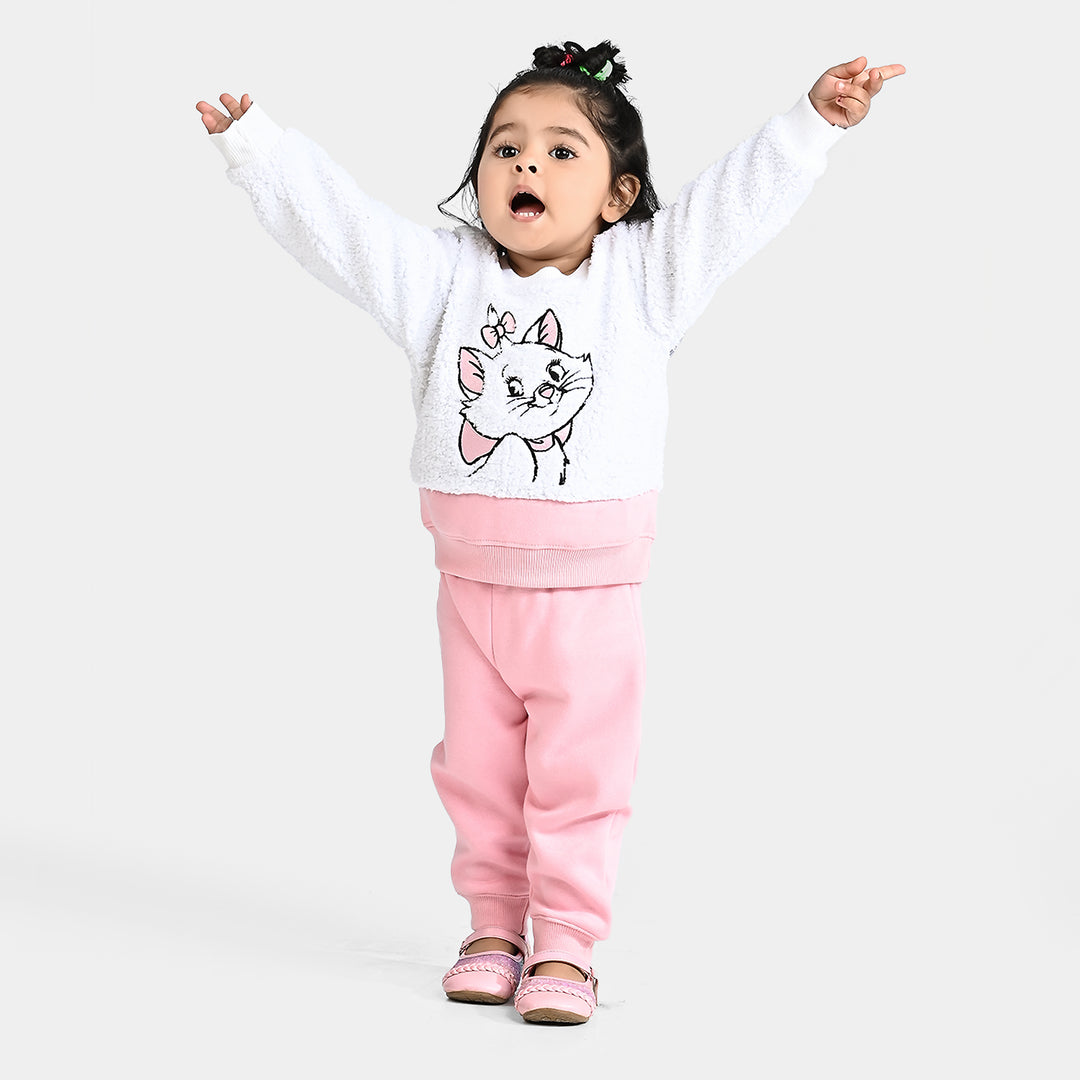 Infant Girls Cotton Terry Knitted Suit Cat-White