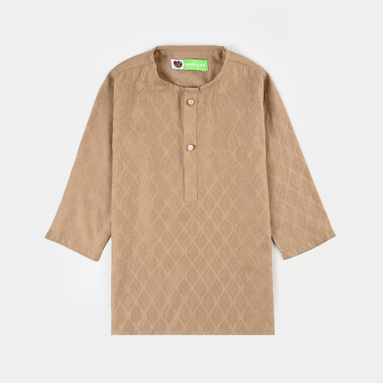 Infant Boys Jacquard Kurta Pajama (Khas) - Beige