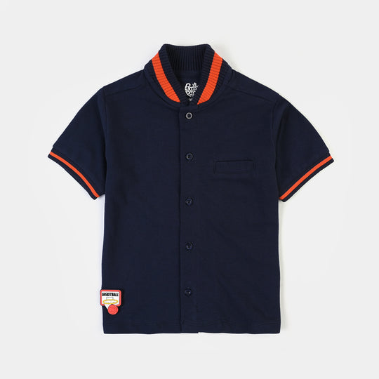 Boys Cotton PK Knitted Shirt Basketball- Navy