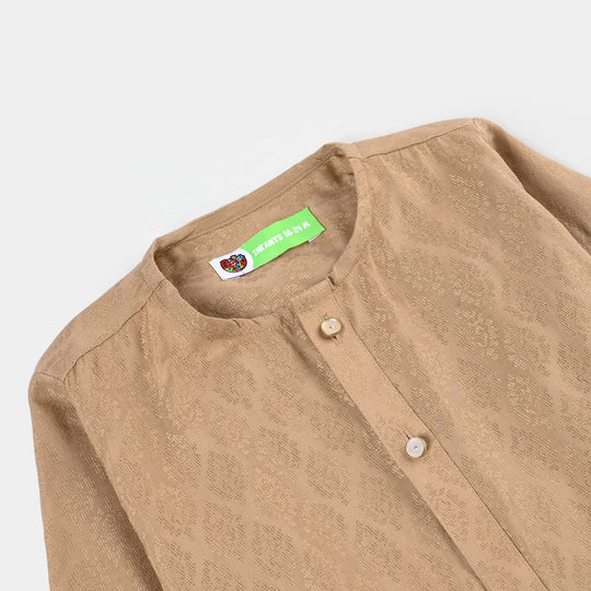 Infant Boys Jacquard Kurta Pajama (Khas) - Beige