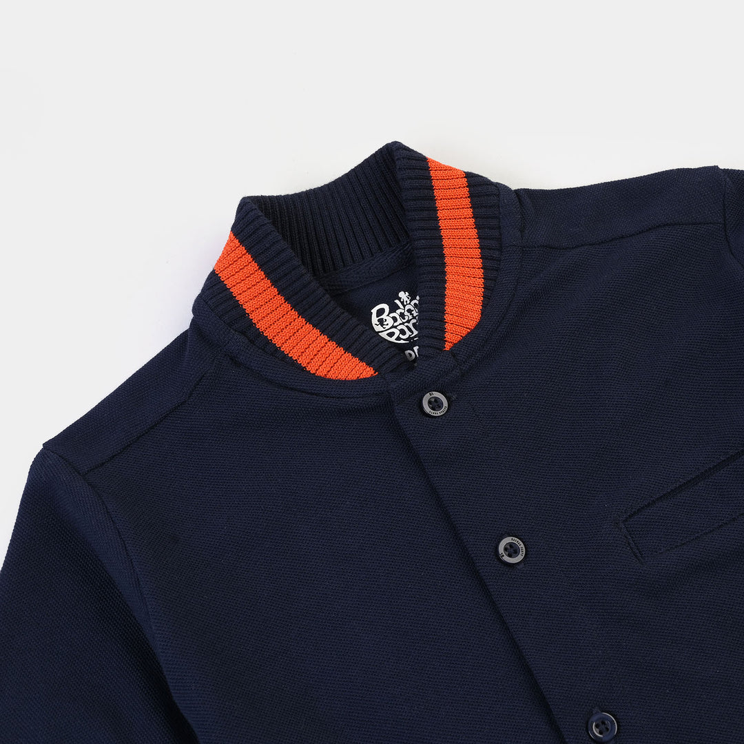Boys Cotton PK Knitted Shirt Basketball- Navy