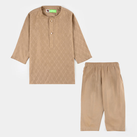 Infant Boys Jacquard Kurta Pajama (Khas) - Beige