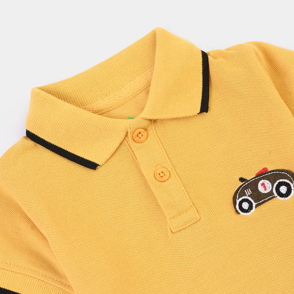 Infant Boys Cotton Polo Happy Car- Yellow