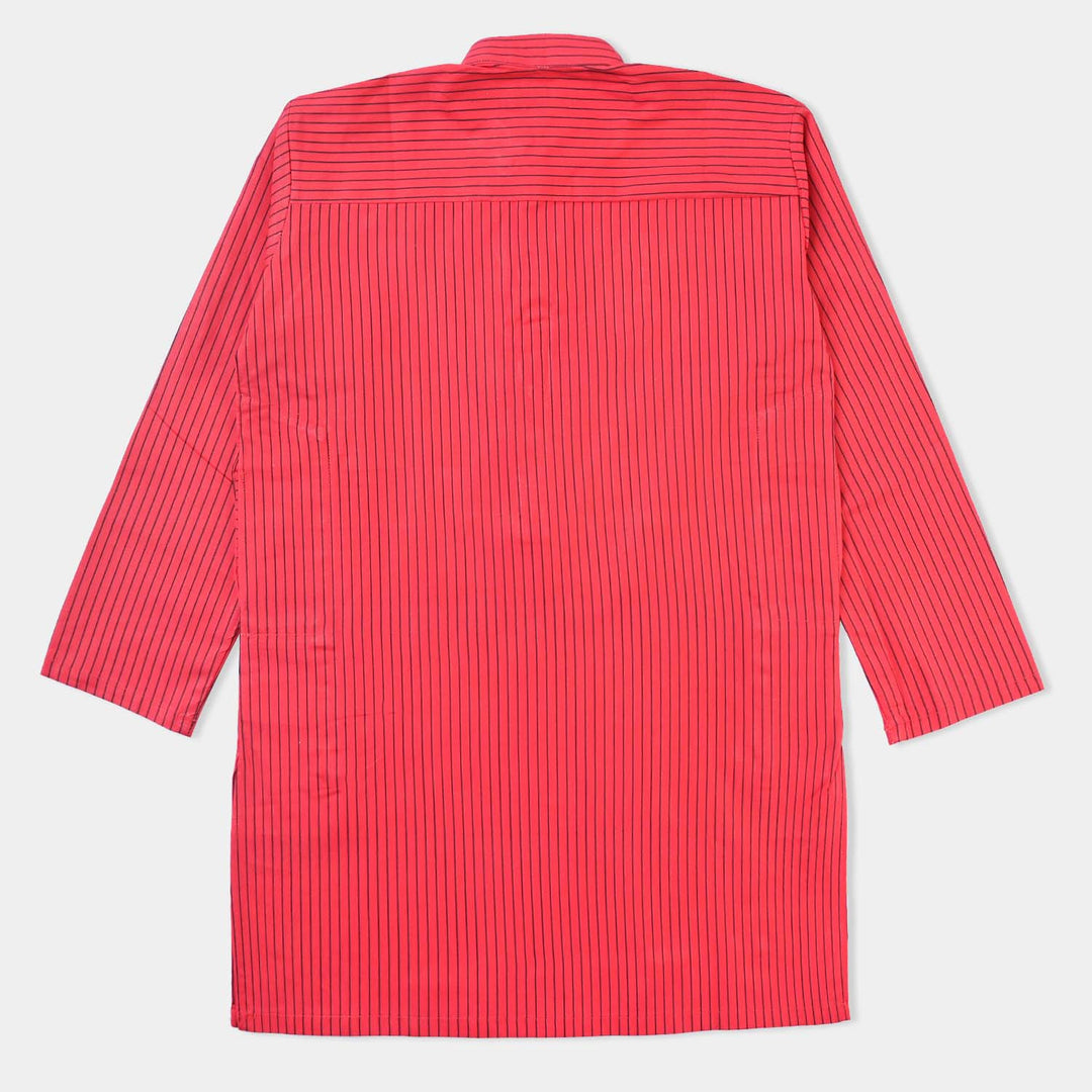 Boys Cotton Poplin Printed Kurta Stripe-Red