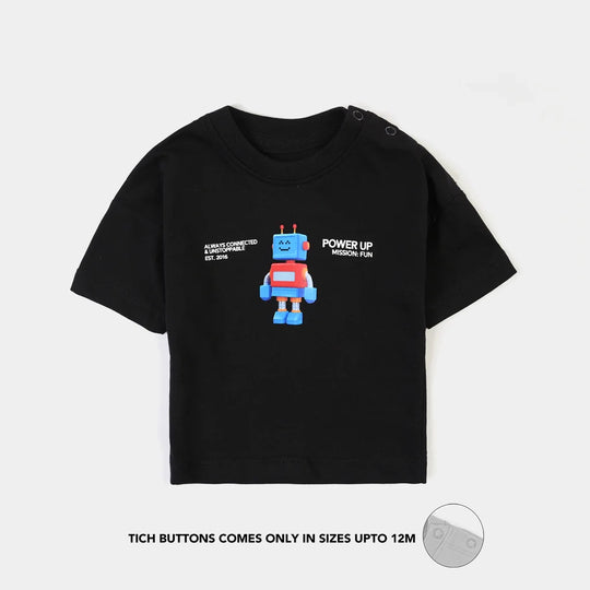 Infant Boys Cotton Jersey T-Shirt Power Up-Jet Black