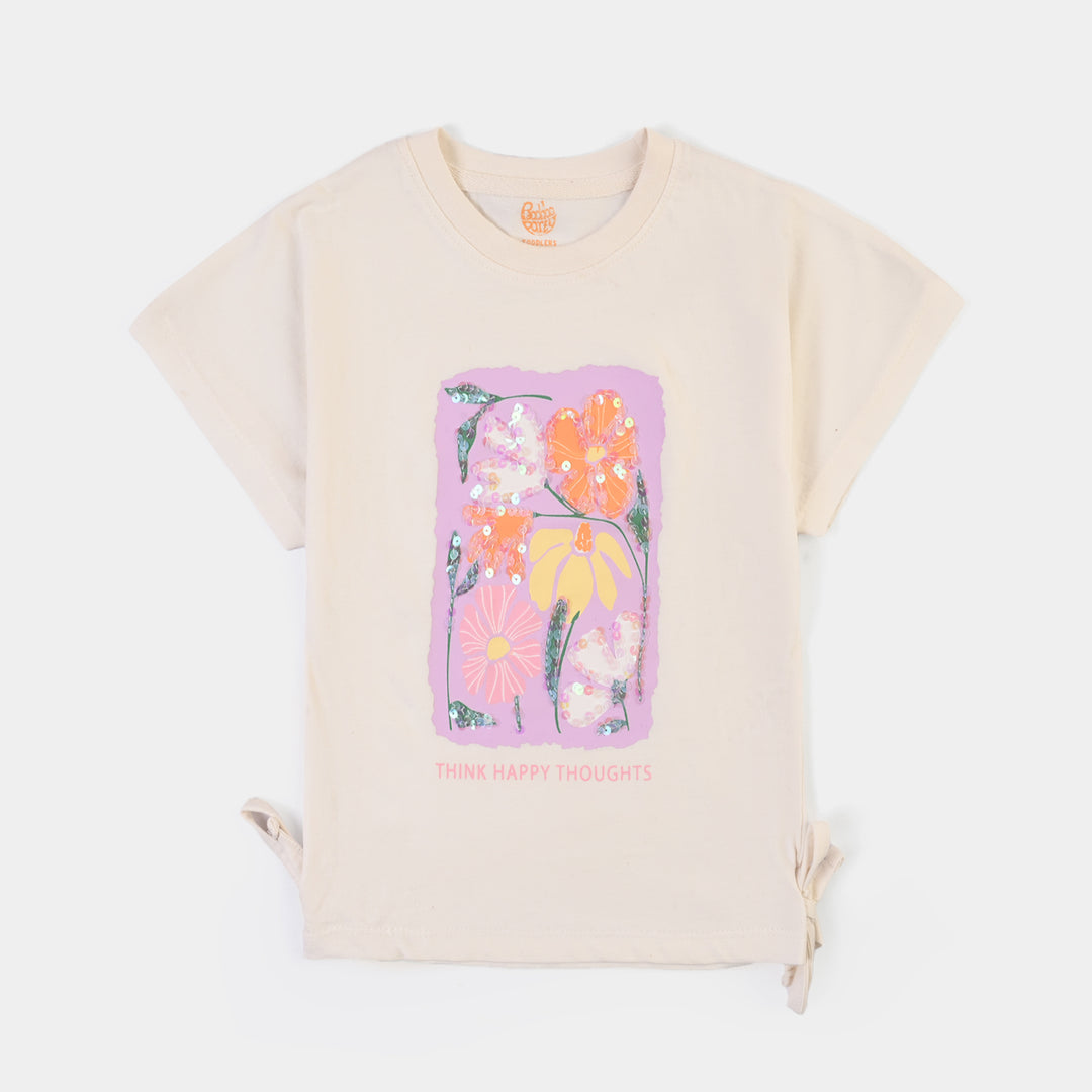 Girls 2x1 Rib T-Shirt Think Happy Thoughts - Off White