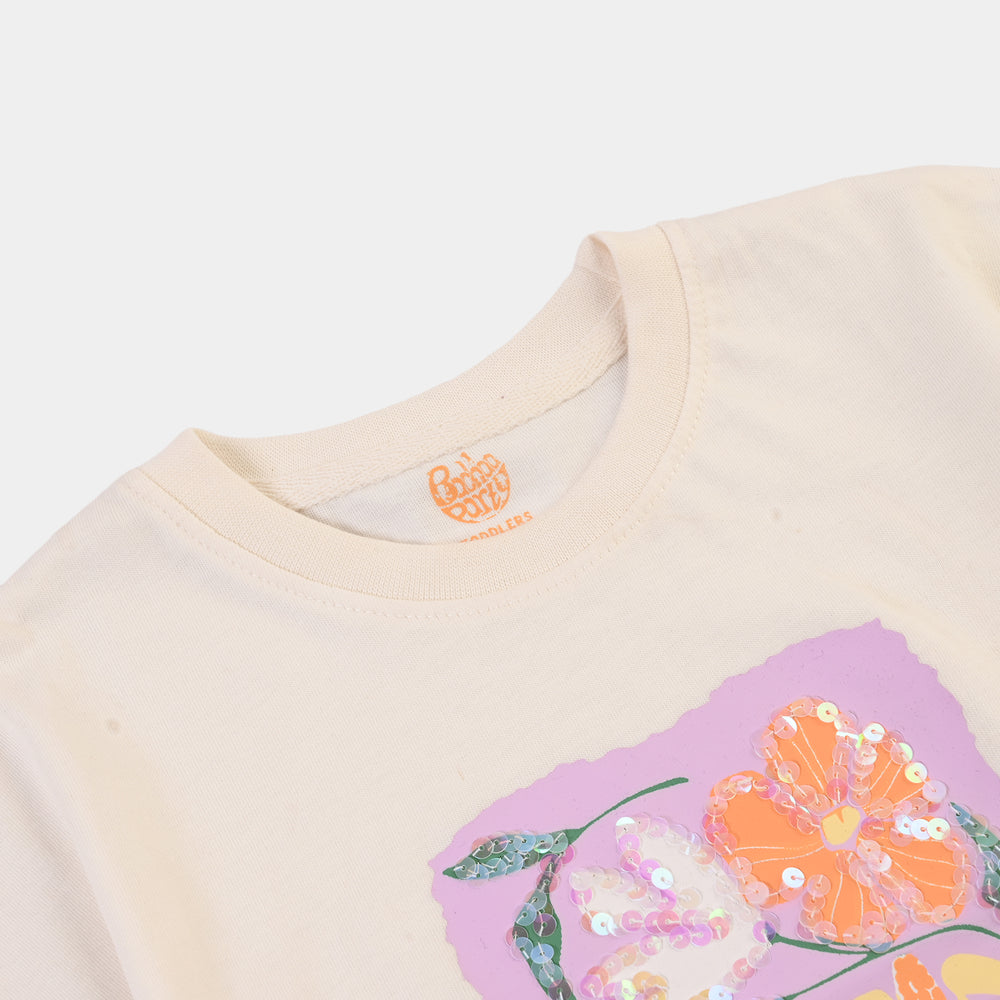 Girls 2x1 Rib T-Shirt Think Happy Thoughts - Off White