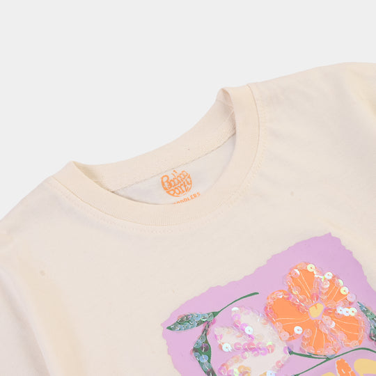 Girls 2x1 Rib T-Shirt Think Happy Thoughts - Off White