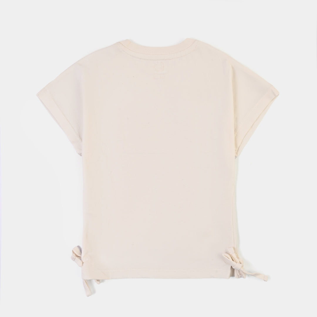 Girls 2x1 Rib T-Shirt Think Happy Thoughts - Off White