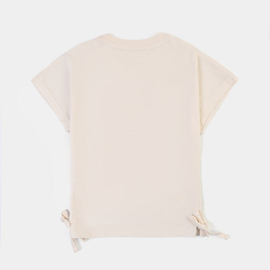 Girls 2x1 Rib T-Shirt Think Happy Thoughts - Off White