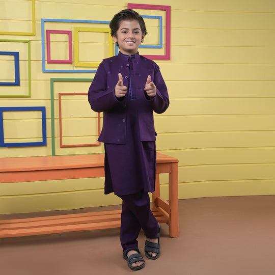 Boys Cotton 3 Piece Suit FW 2023-07-Purple