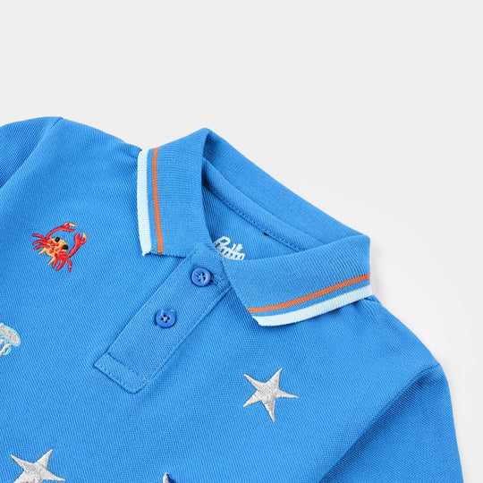 Infant Boys Cotton PK Polo Sea Life-Indigo/Blue