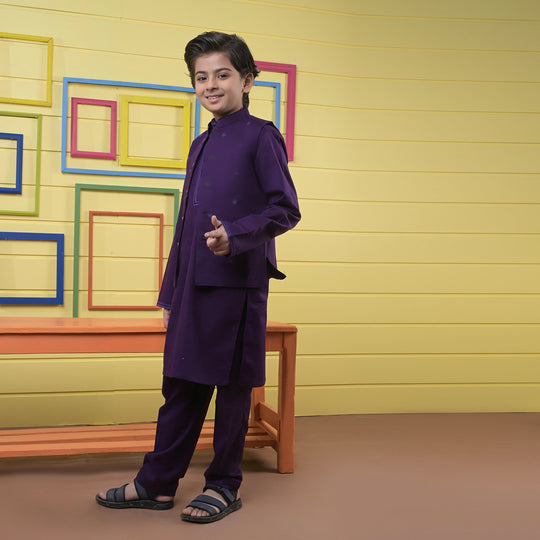 Boys Cotton 3 Piece Suit FW 2023-07-Purple