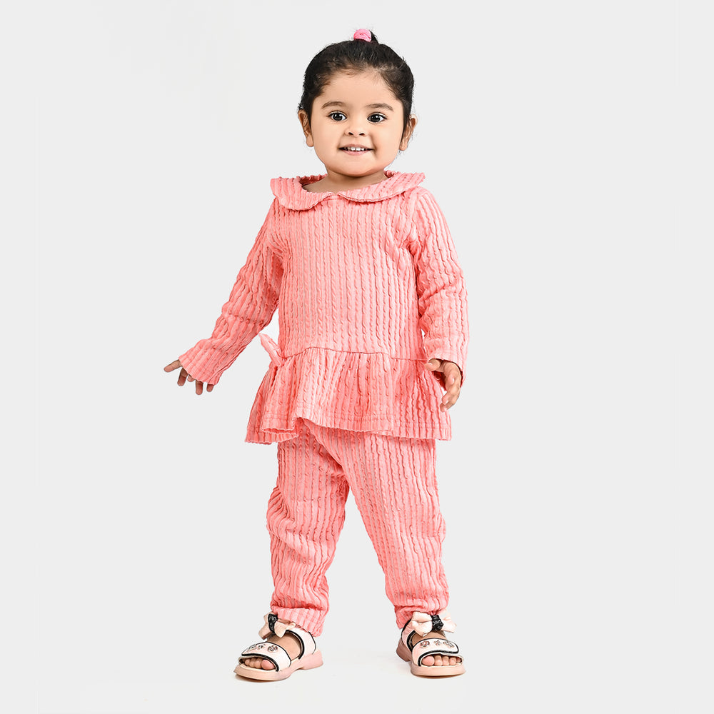 Infant Girls Jacquard Knitted Suit Cute-Peach