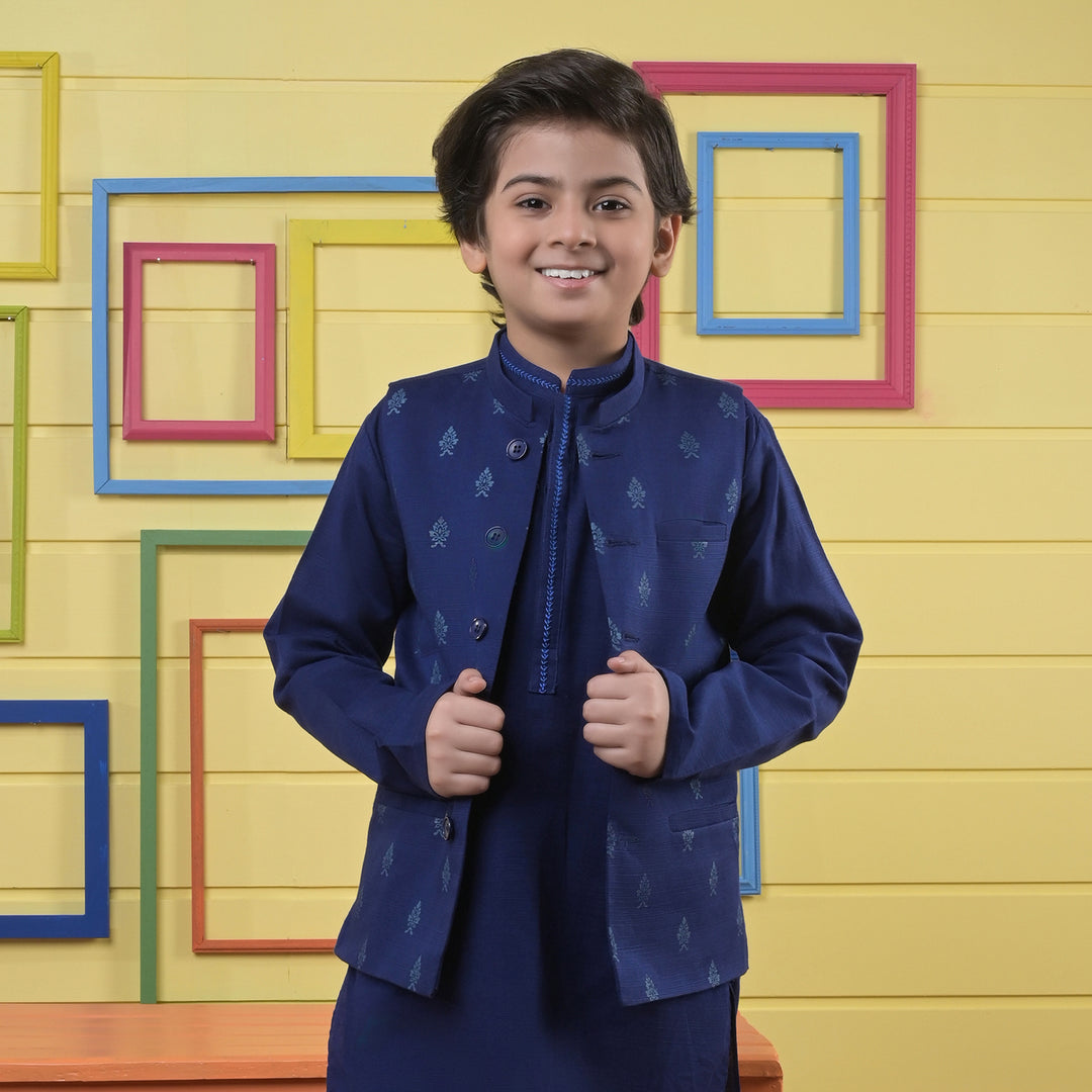 Boys khaddar 3 piece - Navy Blue