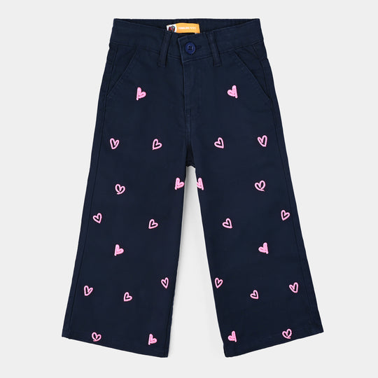 Girls Cotton Pant Hearts-NAVY