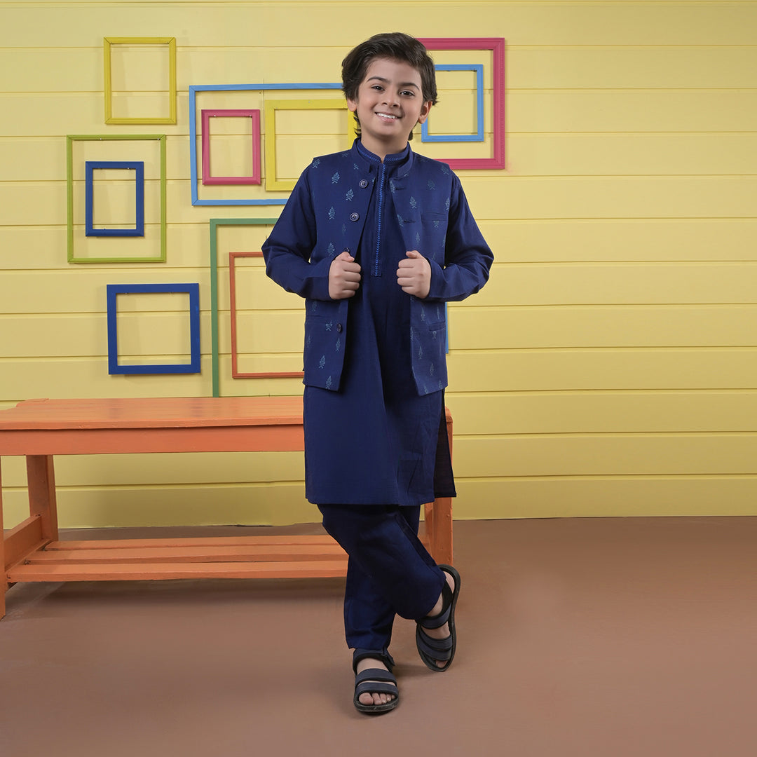 Boys khaddar 3 piece - Navy Blue