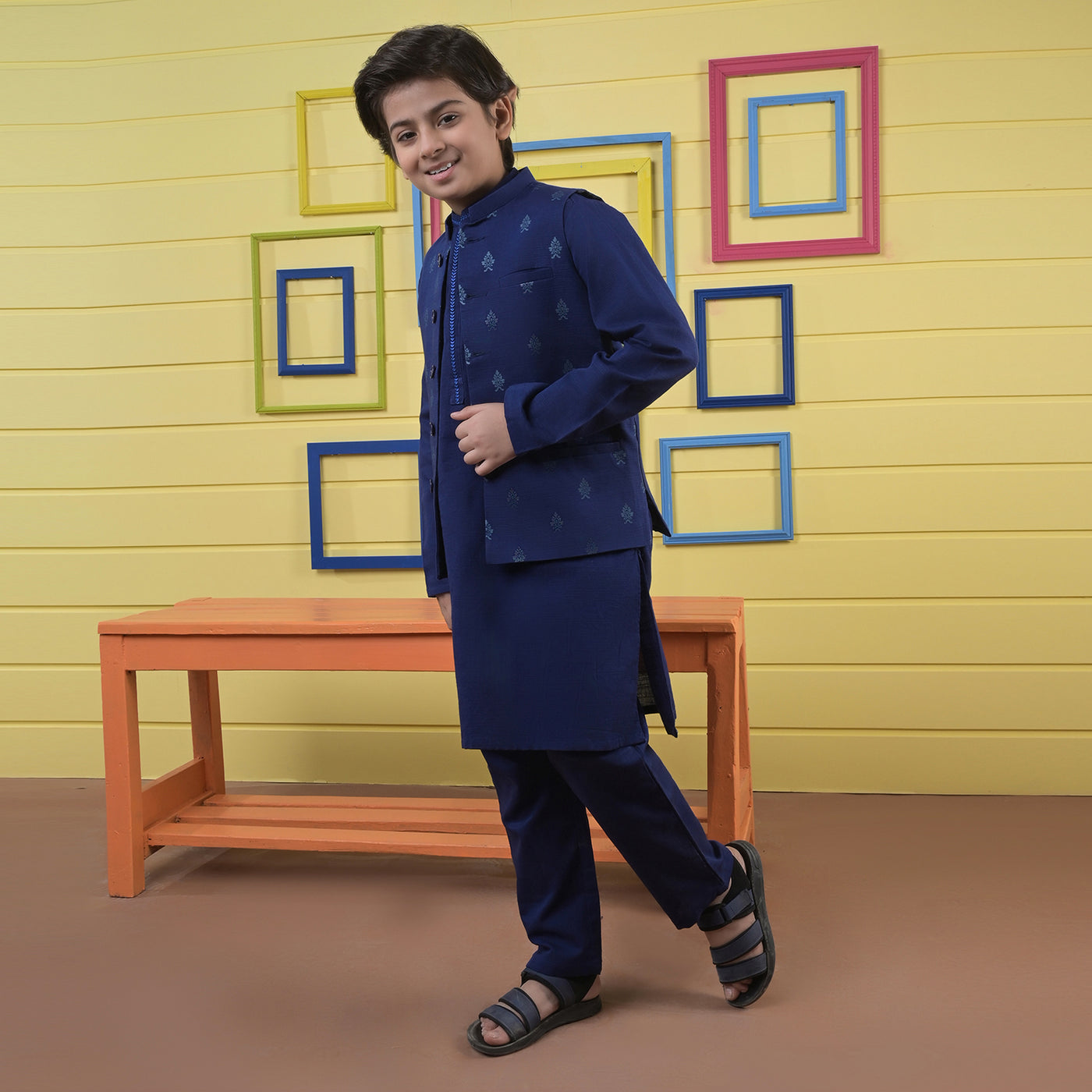 Boys khaddar 3 piece - Navy Blue