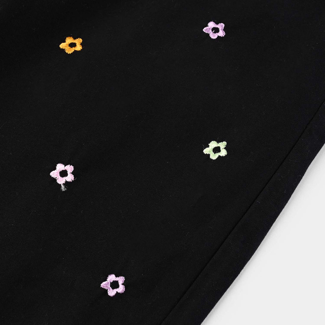 Girls Cotton Pant Flowers-BLACK